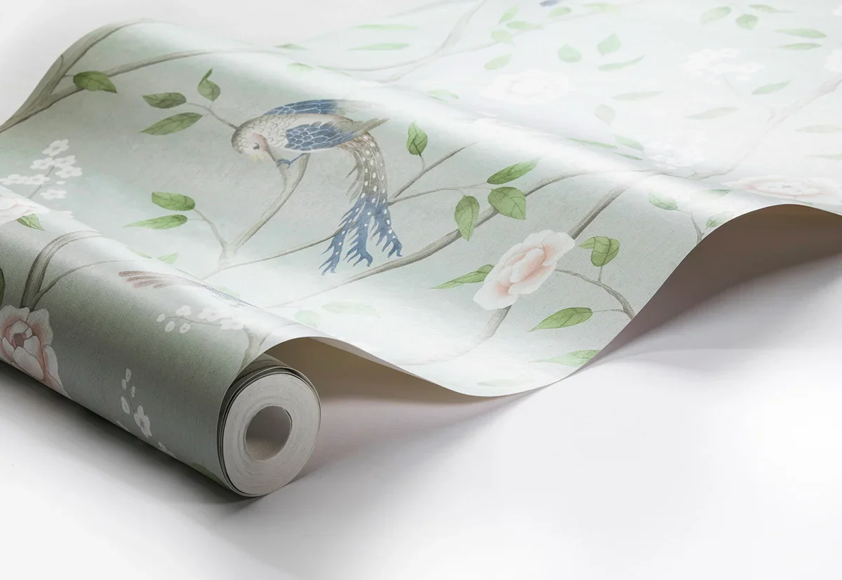 Tapeta flizelinowa papierowa z roślinnym wzorem PARADISE BIRDS zielony z białym - Image 4