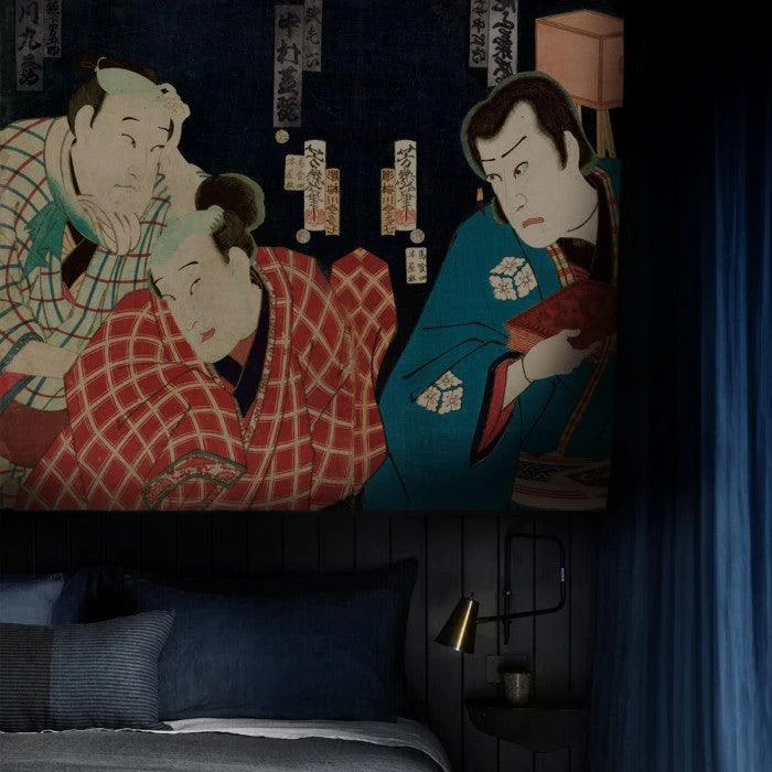 Tapeta flizelinowa z motywem wojownika SAMURAI CHRONICALES granatowy