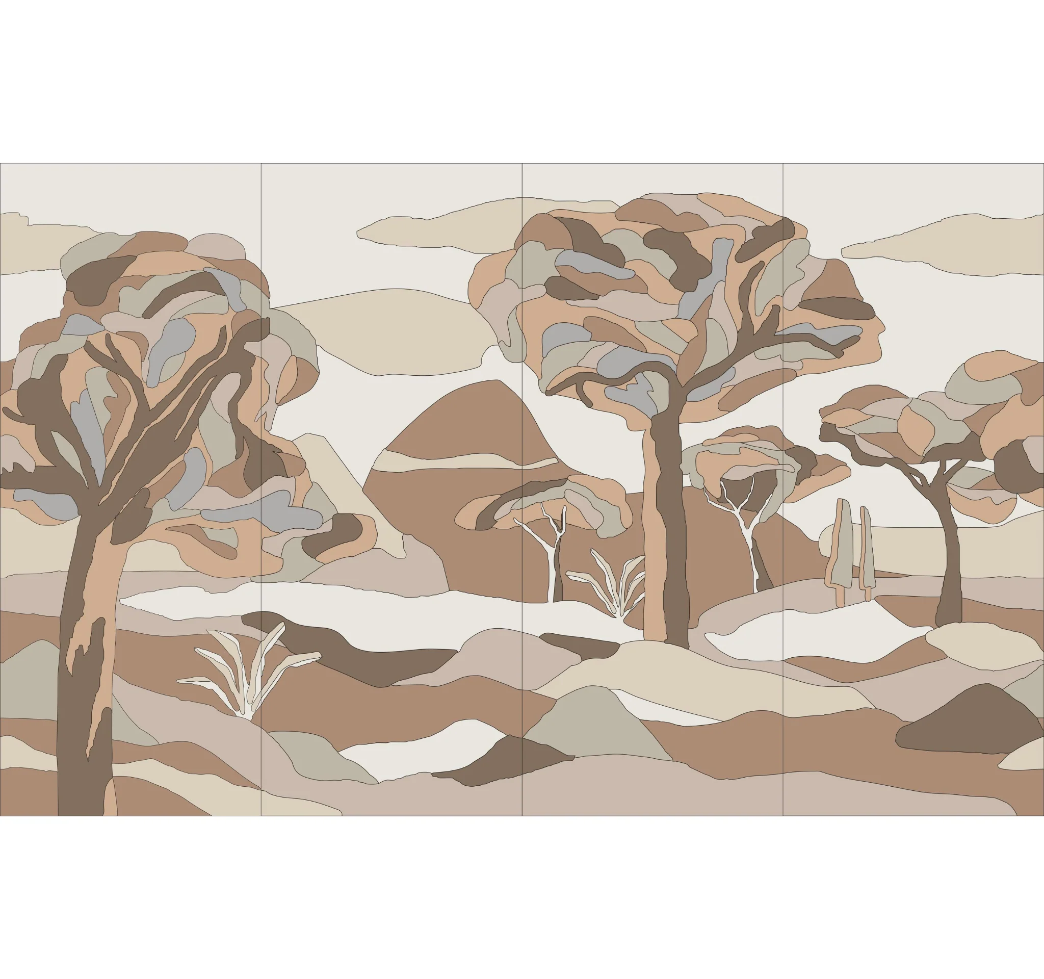 Mural z forniru UNDER THE SYCAMORE TREE brązowy