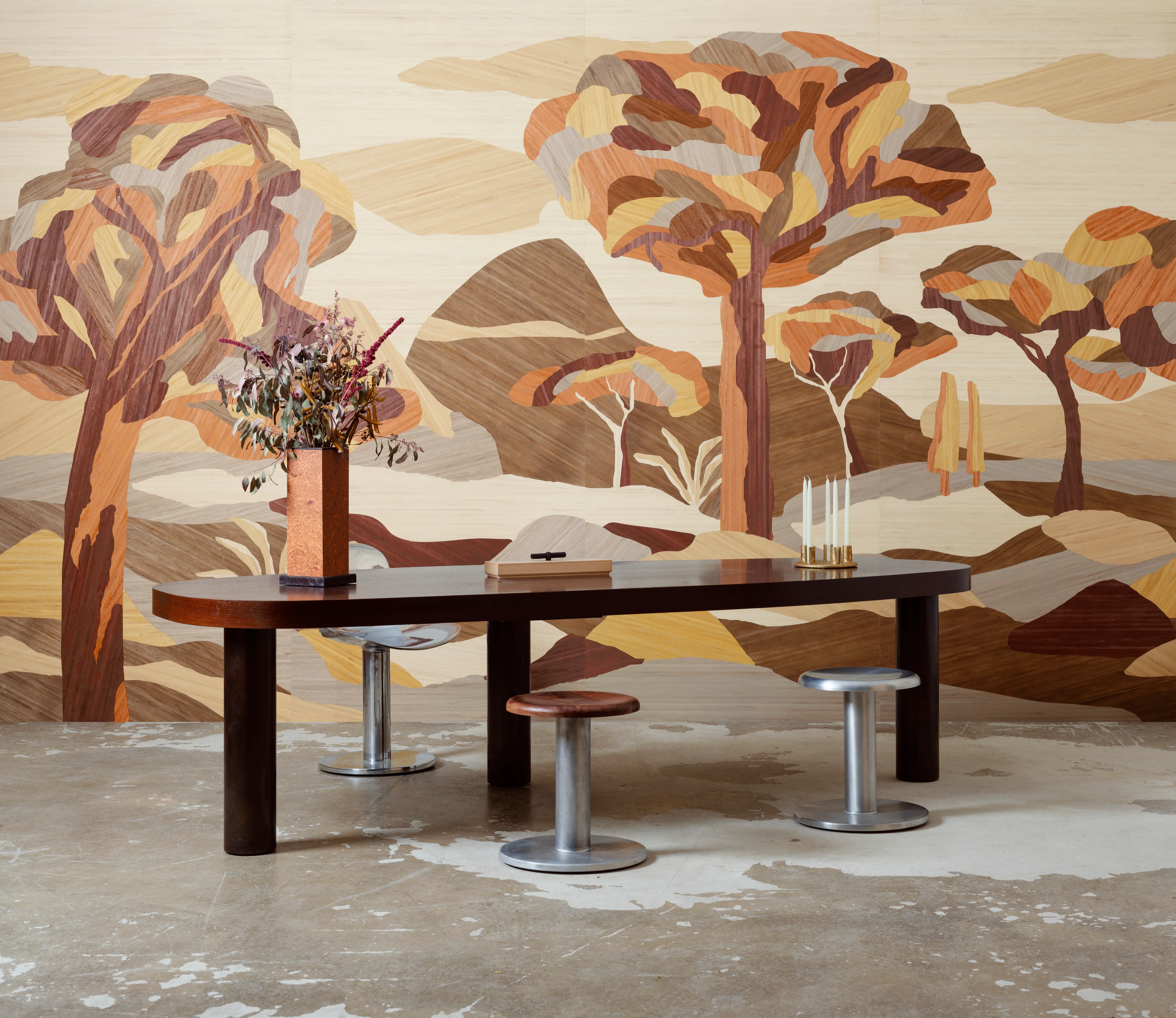 Mural z forniru UNDER THE SYCAMORE TREE pomarańczowy