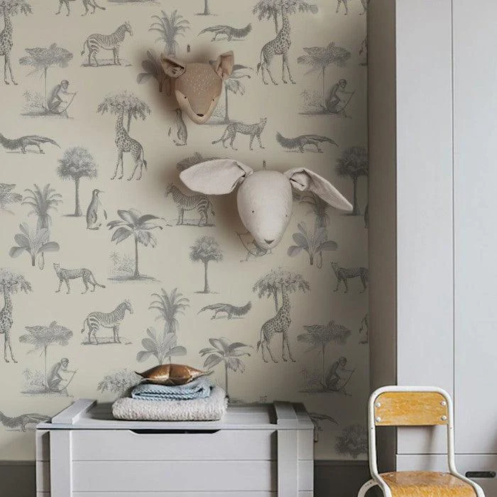 Tapeta flizelinowa z motywem zwierzęcym VINTAGE ANIMALS beżowy