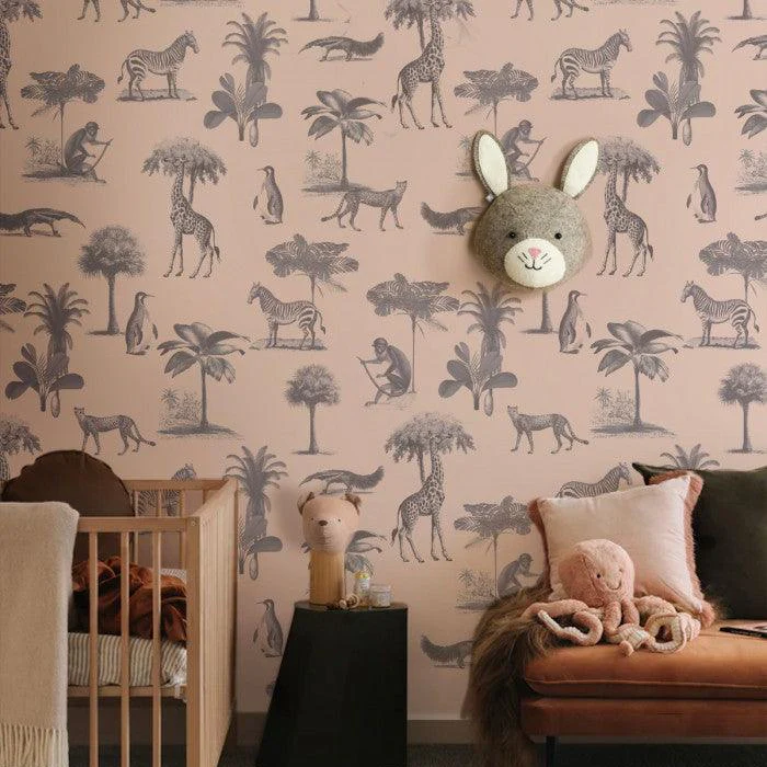 Tapeta flizelinowa z motywem zwierzęcym VINTAGE ANIMALS różowy