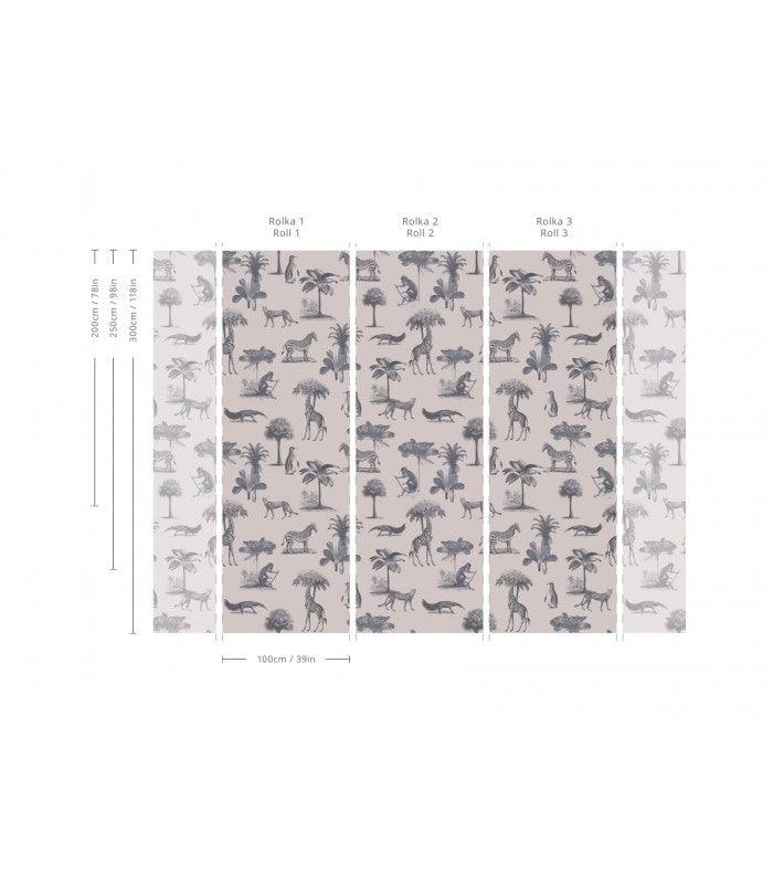 Tapeta flizelinowa z motywem zwierzecym VINTAGE ANIMALS purpura z różówym - Image 2