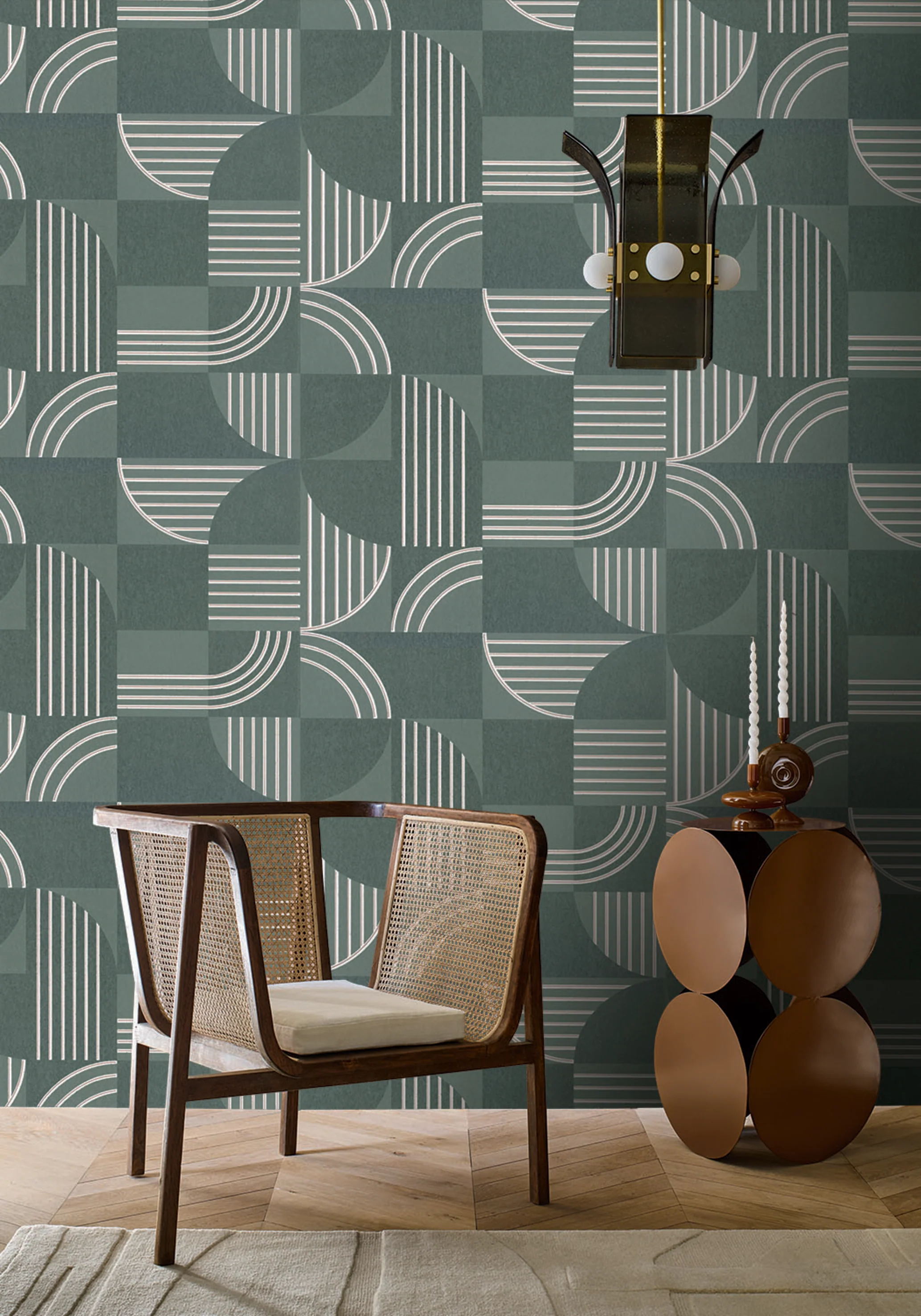 Tapeta flizelinowa z geometrycznym wzorem ANNÉES 30 - VERT DE GRIS morski zielony - Image 2