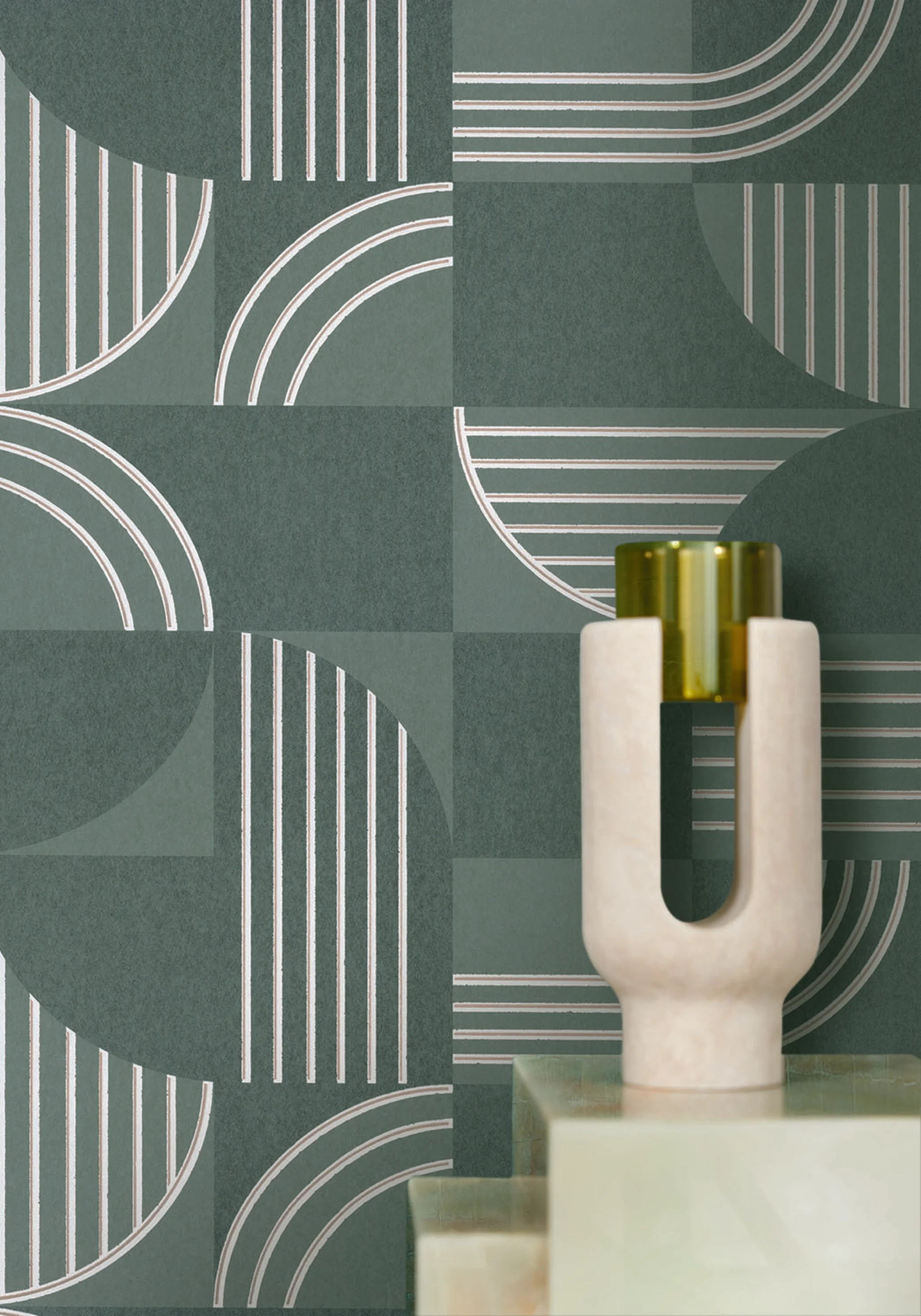 Tapeta flizelinowa z geometrycznym wzorem ANNÉES 30 - VERT DE GRIS morski zielony - Image 4