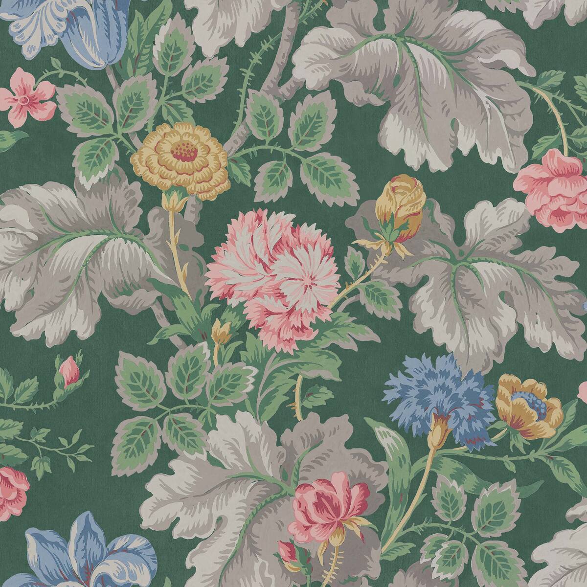 Tapeta z motywem roślinnym w kwiaty CARNATION GARDEN zielony
