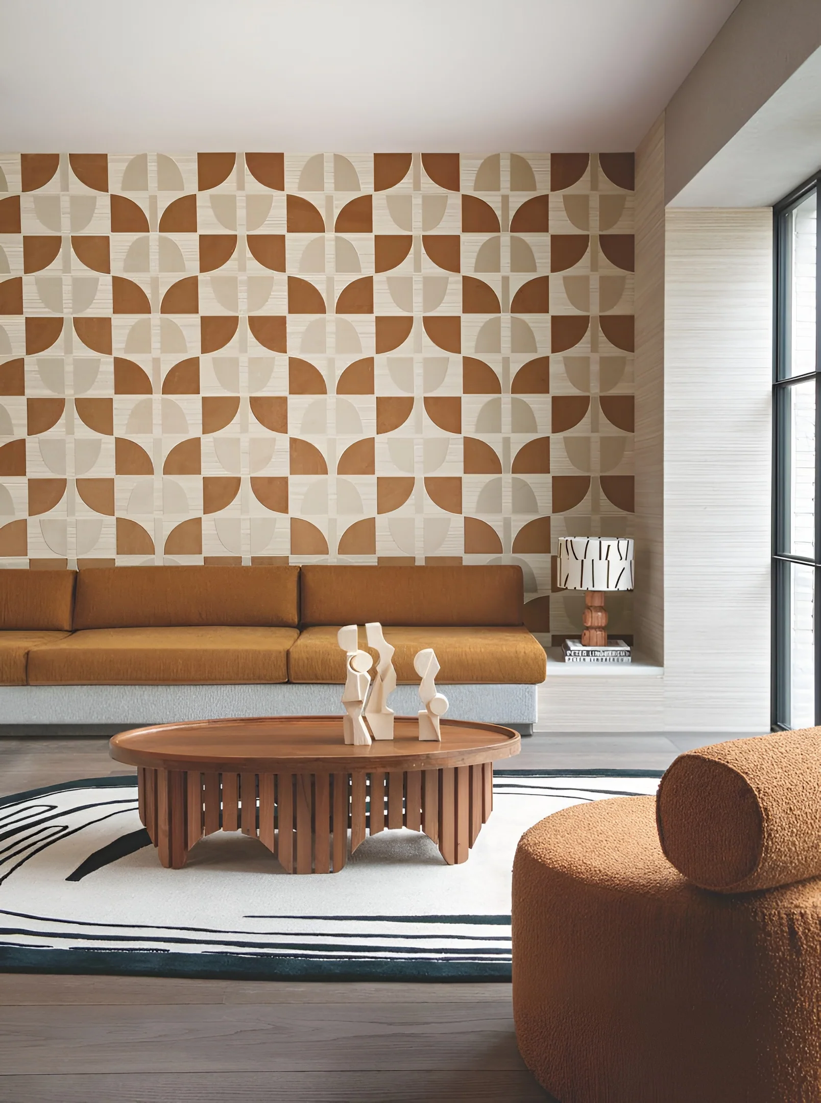 Tapeta z włókna roślinnego z geometrycznym wzorem HIKARI - BEIGE OCRE beżowy z pomarańczowym - Image 2