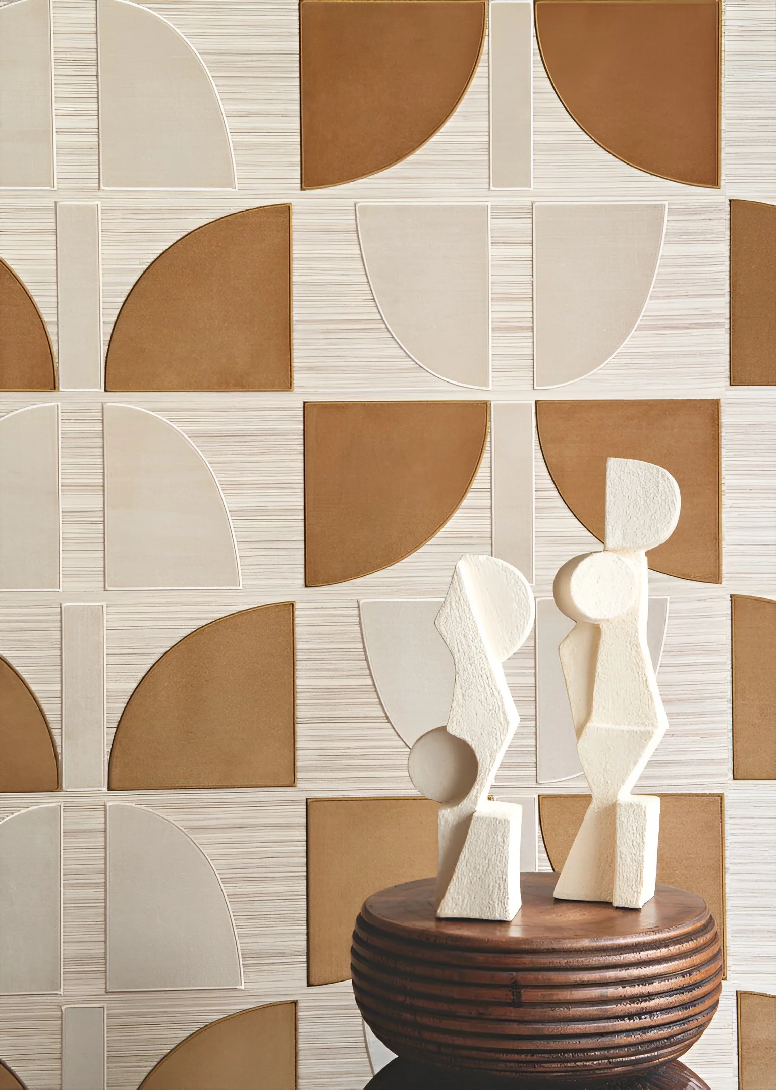 Tapeta z włókna roślinnego z geometrycznym wzorem HIKARI - BEIGE OCRE beżowy z pomarańczowym - Image 4
