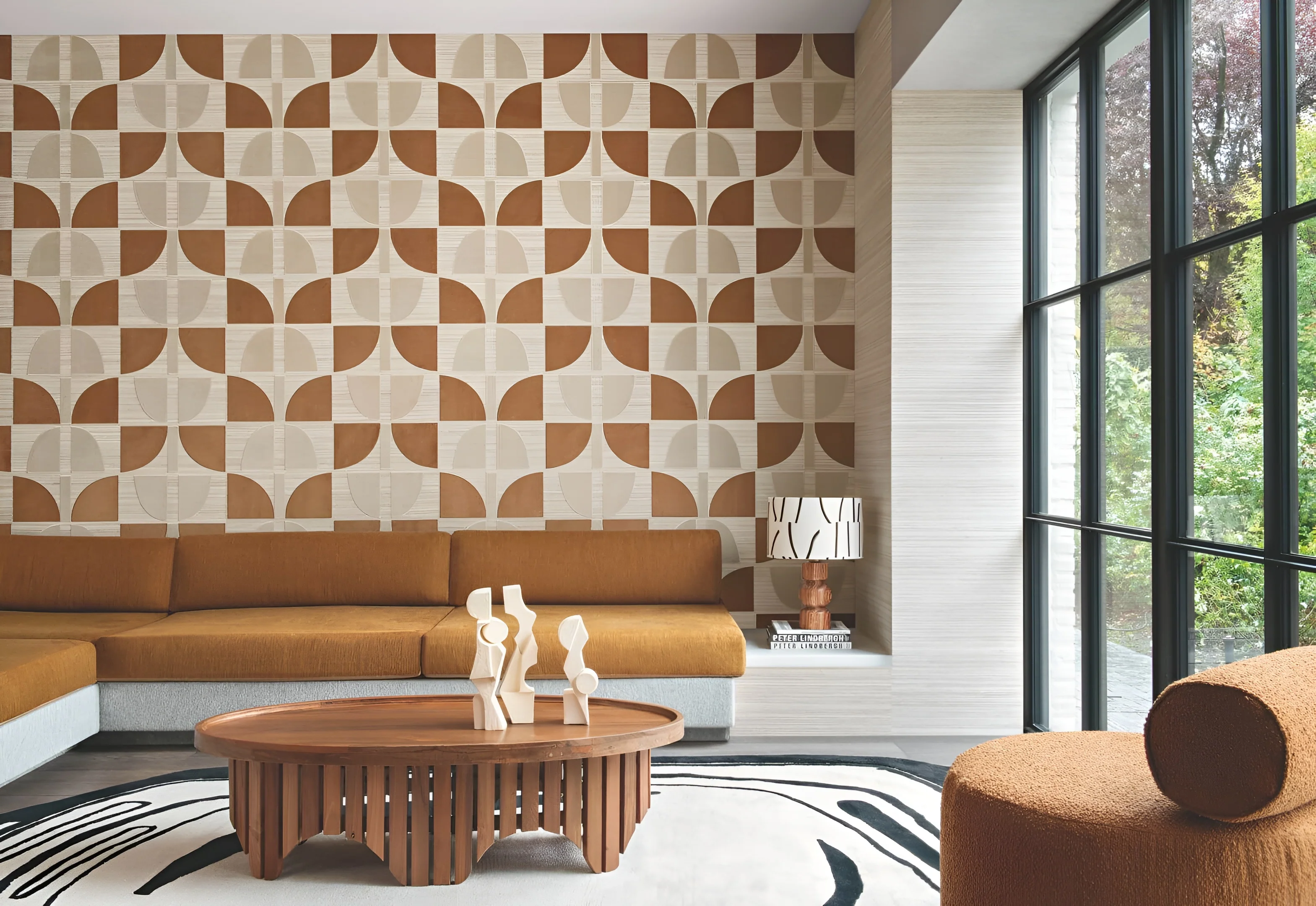 Tapeta z włókna roślinnego z geometrycznym wzorem HIKARI - BEIGE OCRE beżowy z pomarańczowym - Image 5