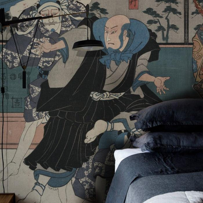 Tapeta flizelinowa z japońskim wojownikiem ZEN WARRIORS ciemnoniebieski