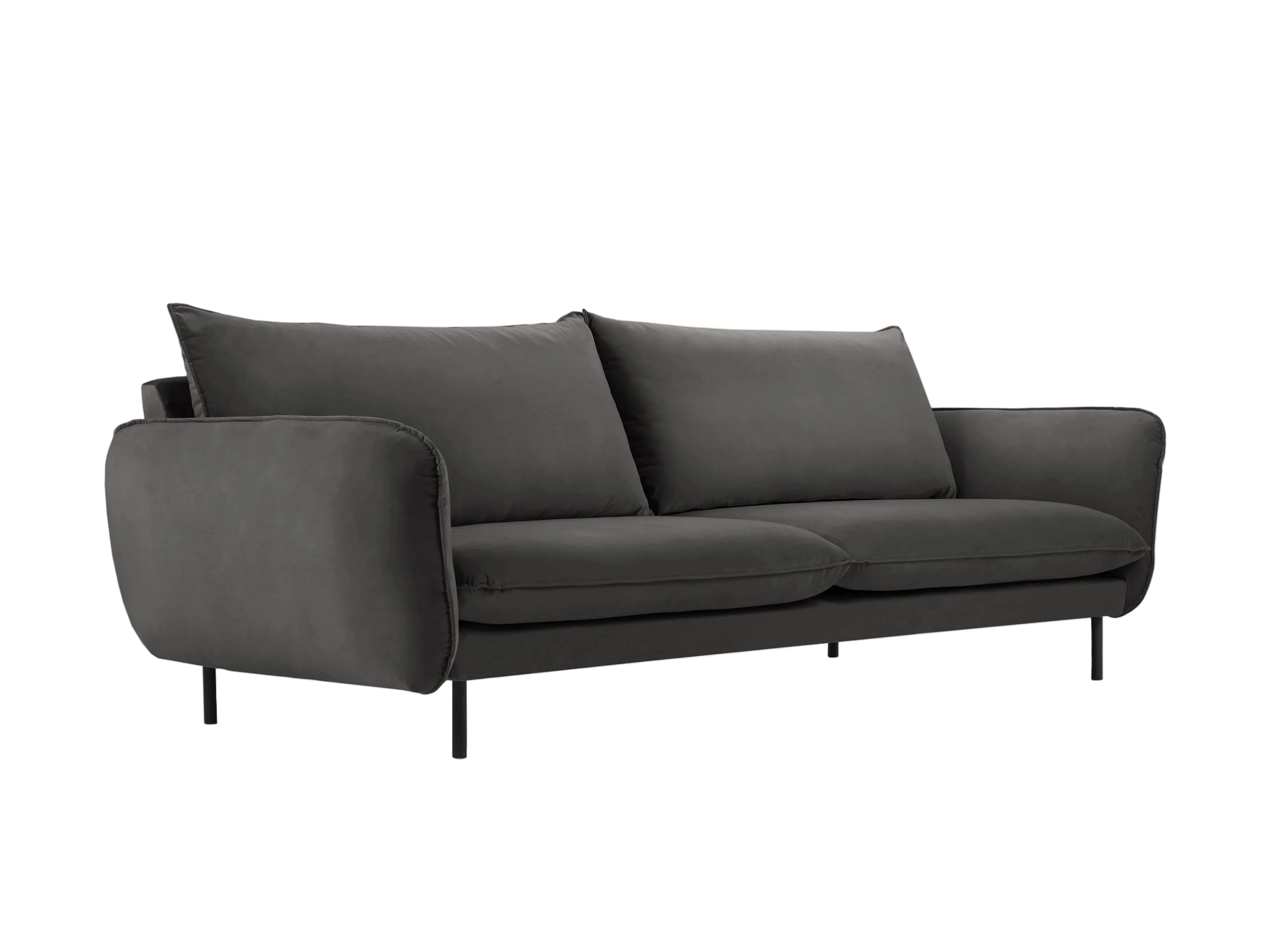 Sofa aksamitna 4-osobowa VIENNA ciemnoszary z czarną podstawą