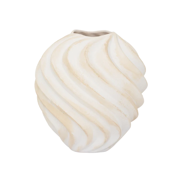 Wazon ceramiczny RIBBED beżowy z białym