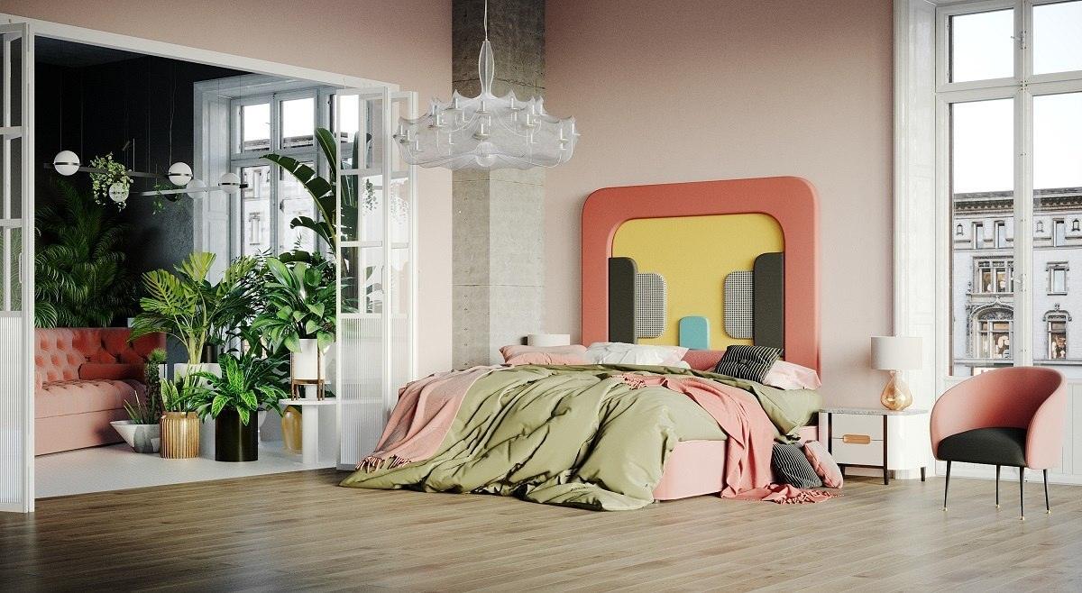 Zagłówek do łóżka PLUM 3 koralowy z żółtym - Image 3