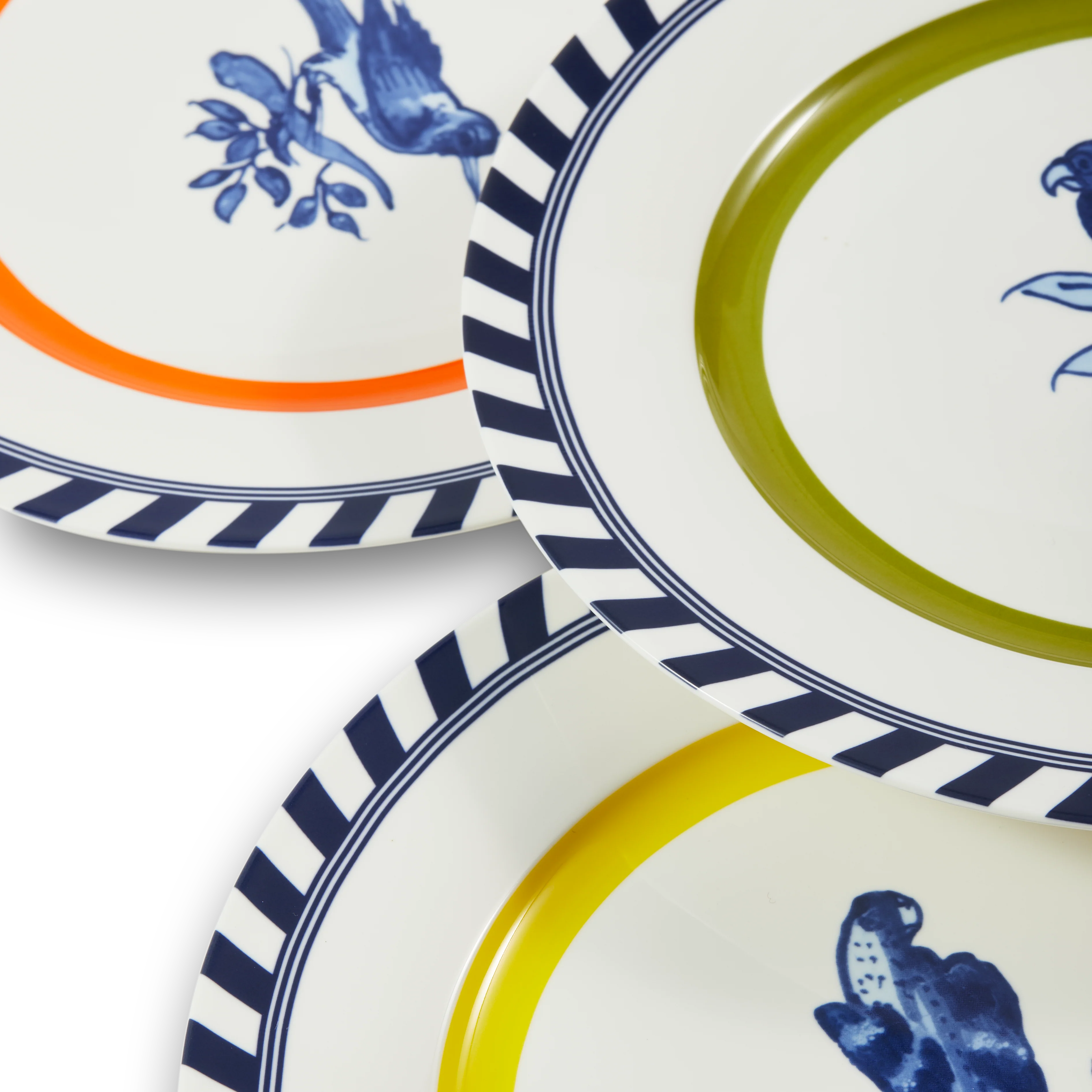 Zestaw talerzy BIRD PATTERNED biały z oliwkowym i niebieskim - Image 5
